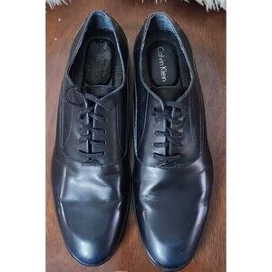 Calvin Klein Mens Von Black Leather Oxford Dress Shoes Size 10 Modern Minimalist